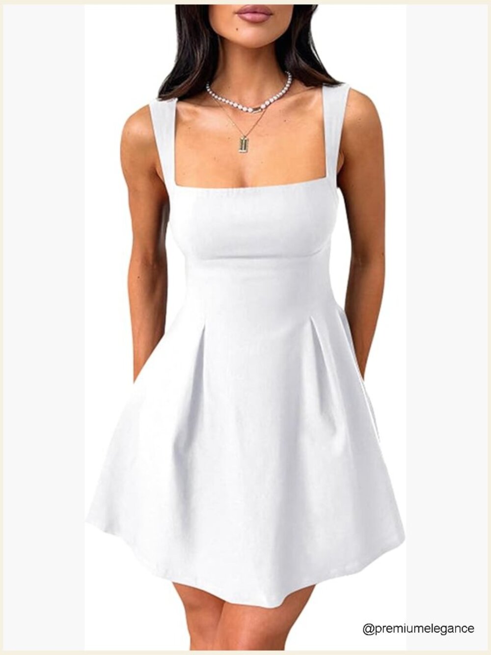 Sleeveless Square Neck Backless Mini Dress With Bow Tie Adjustable Straps